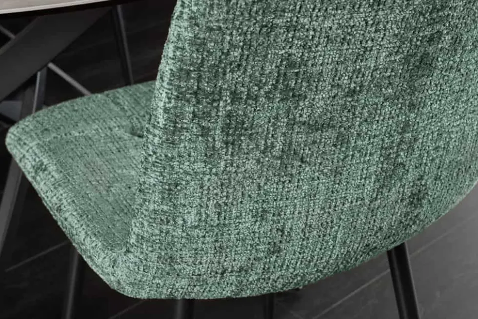 Moderner Design Stuhl TRES CHIC grün Chenille Cremona schwarze Metallbeine
