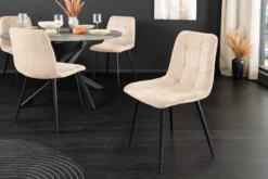 Moderner Design Stuhl TRES CHIC champagner greige Chenille Cremona schwarze Metallbeine