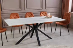 Moderner Esstisch GALAXIE 180cm weiß Keramik schwarz Metall Sterngestell