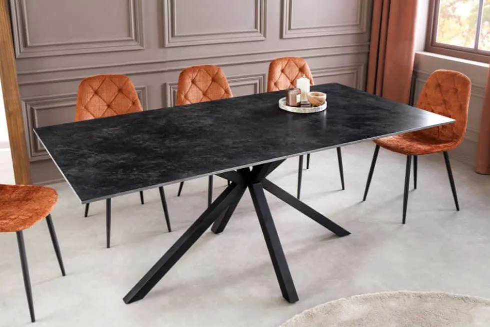 Moderner Esstisch GALAXIE 180cm anthrazit Keramik schwarz Metall Sterngestell