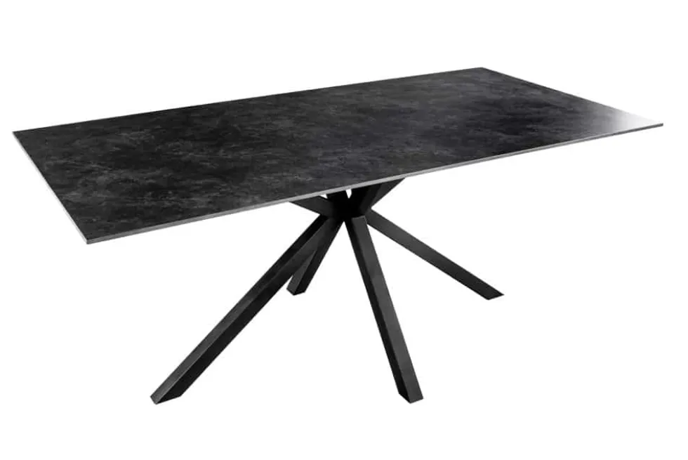 Moderner Esstisch GALAXIE 160cm anthrazit Keramik schwarz Metall Sterngestell