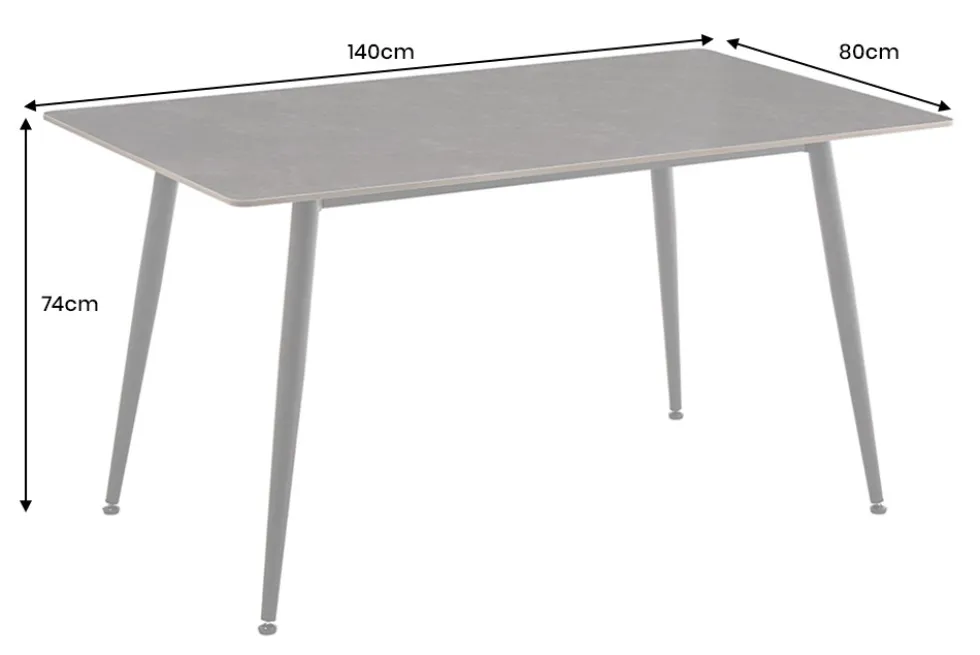 Moderner Esstisch MILANO 140cm anthrazit Keramik schwarze Metallbeine