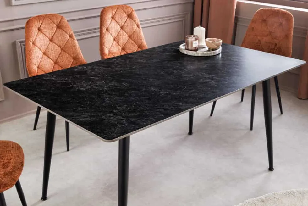 Moderner Esstisch MILANO 140cm anthrazit Keramik schwarze Metallbeine