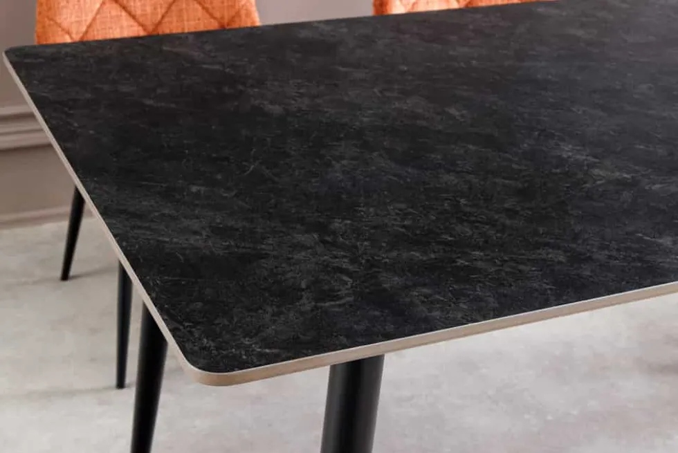 Moderner Esstisch MILANO 140cm anthrazit Keramik schwarze Metallbeine