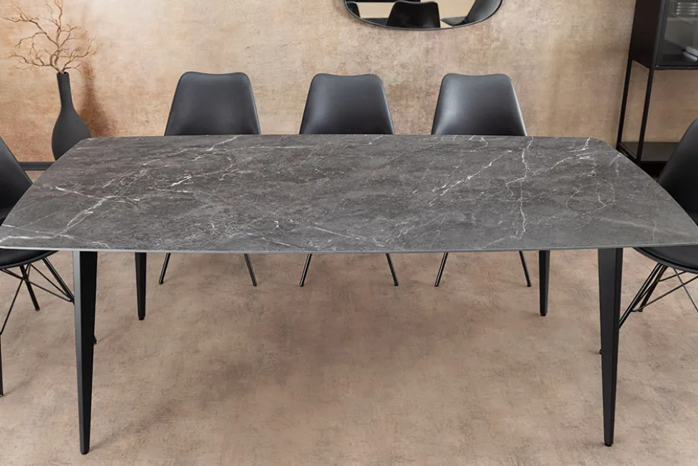 Moderner Esstisch MILANO 180cm anthrazit Keramik schwarze Metallbeine