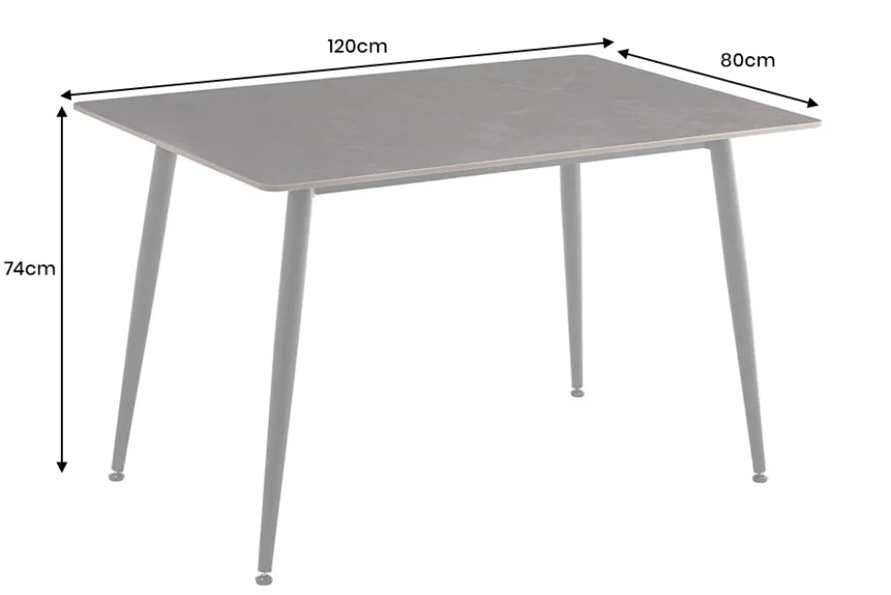 Moderner Esstisch MILANO 120cm anthrazit Keramik schwarze Metallbeine