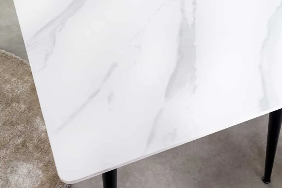 Moderner Esstisch MILANO 120cm weiß Keramik schwarze Metallbeine
