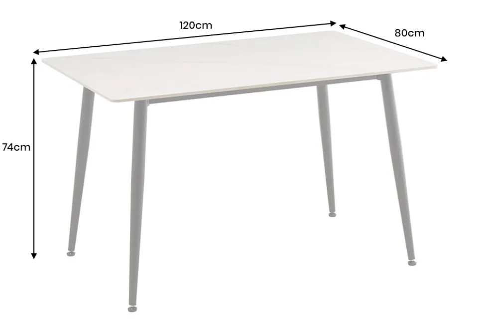 Moderner Esstisch MILANO 120cm weiß Keramik schwarze Metallbeine