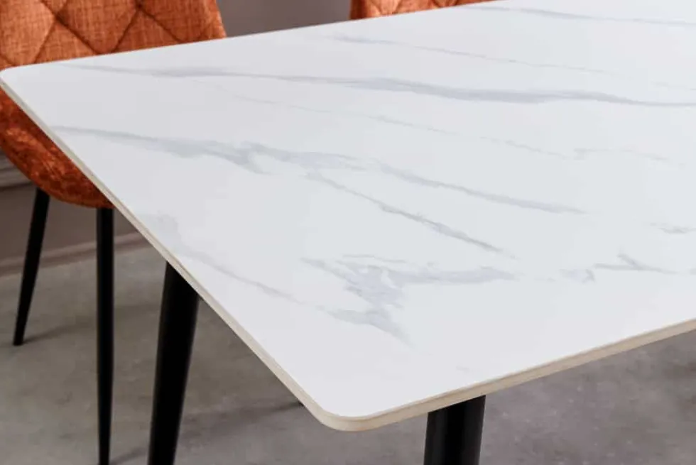 Moderner Esstisch MILANO 120cm weiß Keramik schwarze Metallbeine