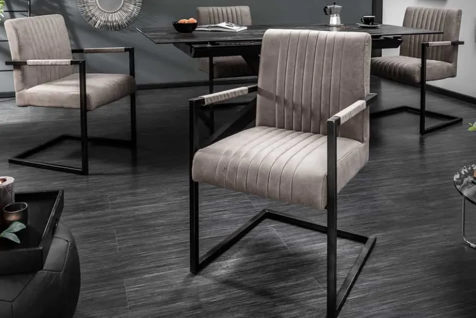 Moderner Freischwinger Armlehnenstuhl BIG ASTON taupe Taschenfederkern Eisengestell