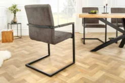 Moderner Freischwinger Stuhl LOFT taupe grau Microfaser mit Armlehne Eisengestell schwarz