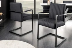 Moderner Freischwinger Stuhl BIG ASTON Echtleder schwarz Taschenfederkern Metall