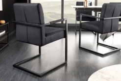 Moderner Freischwinger Stuhl BIG ASTON Echtleder schwarz Taschenfederkern Metall