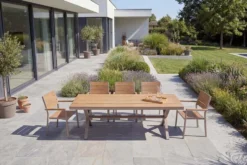Moderner Gartenstuhl DESIGNO 90cm natur greige Aluminium stapelbar wetterfest