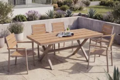 Moderner Gartentisch DESIGNO 150cm natur greige Aluminium wetterfest X-Gestell