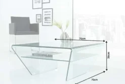 Moderner Glas Couchtisch FANTOME 70cm Trapez mit Ablage transparent