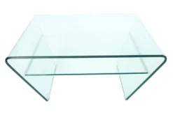 Moderner Glas Couchtisch FANTOME 70cm Trapez mit Ablage transparent