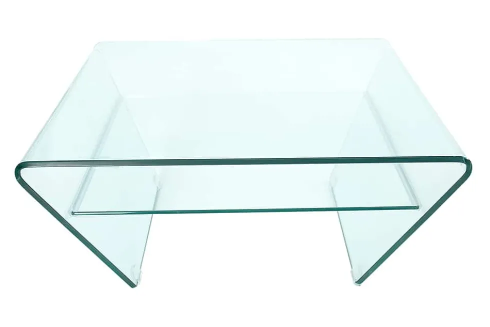 Moderner Glas Couchtisch FANTOME 70cm Trapez mit Ablage transparent