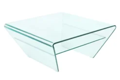 Moderner Glas Couchtisch FANTOME 70cm Trapez mit Ablage transparent