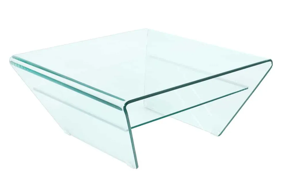 Moderner Glas Couchtisch FANTOME 70cm Trapez mit Ablage transparent