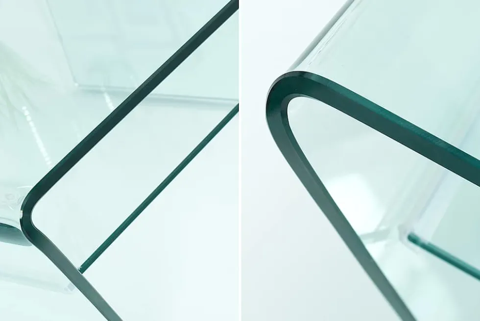 Moderner Glas Couchtisch FANTOME 70cm Trapez mit Ablage transparent