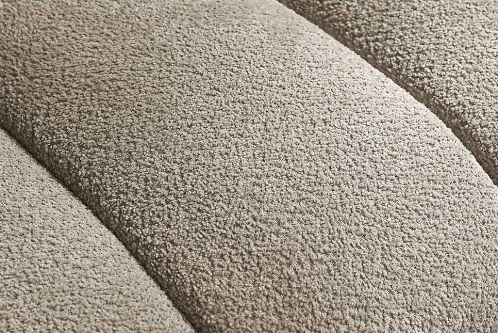 Moderner Hocker ADLON 100cm champagner greige Bouclé Federkern Fußhocker Sitzhocker