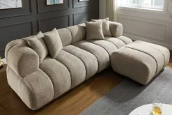 Moderner Hocker ADLON 100cm champagner greige Bouclé Federkern Fußhocker Sitzhocker