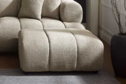 Moderner Hocker ADLON 100cm champagner greige Bouclé Federkern Fußhocker Sitzhocker