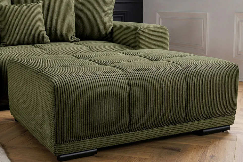 Moderner Hocker ELEGANCIA 110cm grün Cord mit Ziersteppung