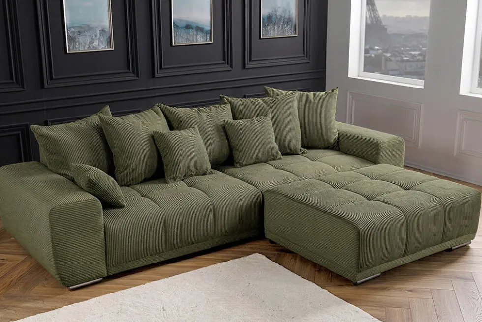 Moderner Hocker ELEGANCIA 110cm grün Cord mit Ziersteppung