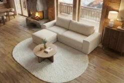 Moderner Hocker LOFT 75cm champagner beige Chenille Nosagfederung Taschenfederkern