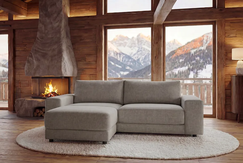 Moderner Hocker LOFT 75cm taupe Vogue Velours Samt Nosagfederung Taschenfederkern