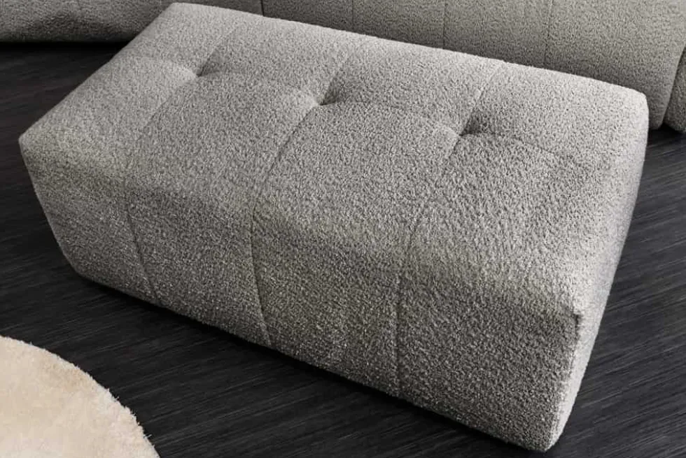 Moderner Hocker ROYAL 120cm grau Bouclé Federkern Sitzhocker Fußhocker