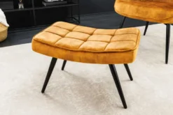 Moderner Hocker SCANDINAVIA senfgelb Samt schwarze Metallbeine Fußhocker