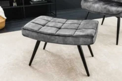 Moderner Hocker SCANDINAVIA grau Samt schwarze Metallbeine Fußhocker