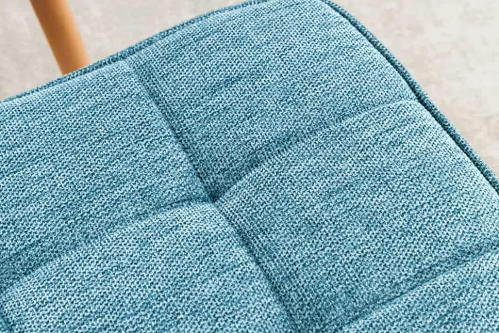 Moderner Hocker SCANDINAVIA blau Strukturstoff Massivholz-Beine Fußhocker