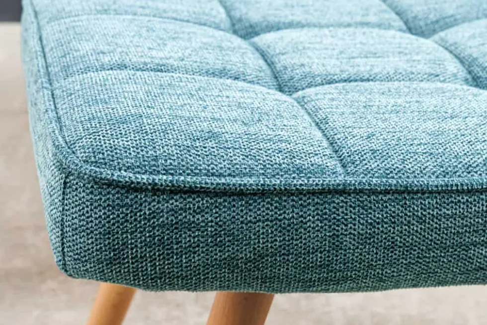Moderner Hocker SCANDINAVIA blau Strukturstoff Massivholz-Beine Fußhocker