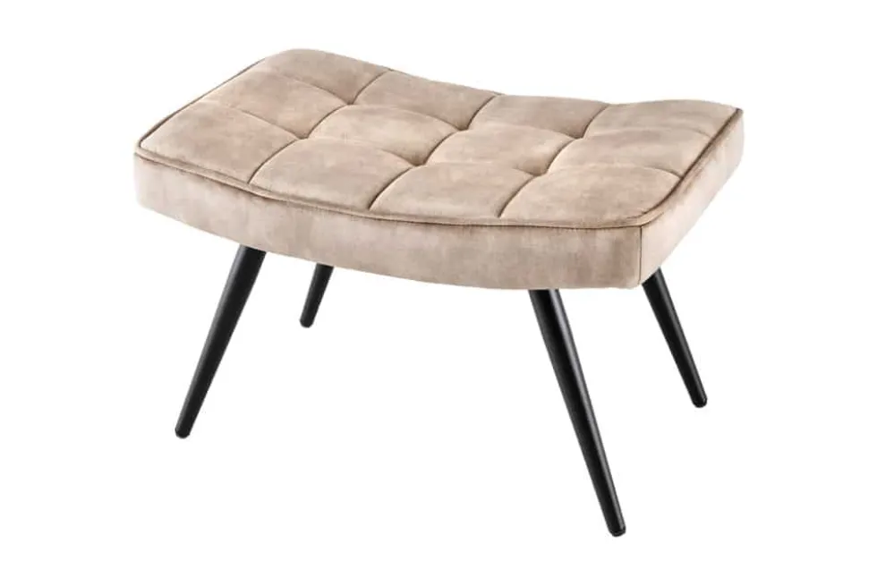 Moderner Hocker SCANDINAVIA champagner beige Samt schwarze Metallbeine Fußhocker