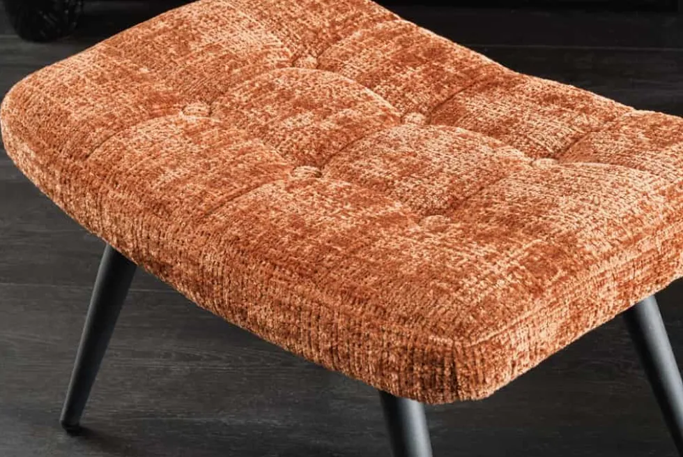 Moderner Hocker SCANDINAVIA rost braun Chenille Cremona Metallbeine Fußhocker