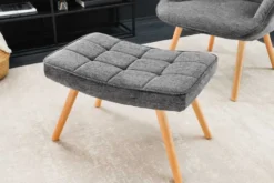 Moderner Hocker SCANDINAVIA grau Strukturstoff Massivholz-Beine Fußhocker