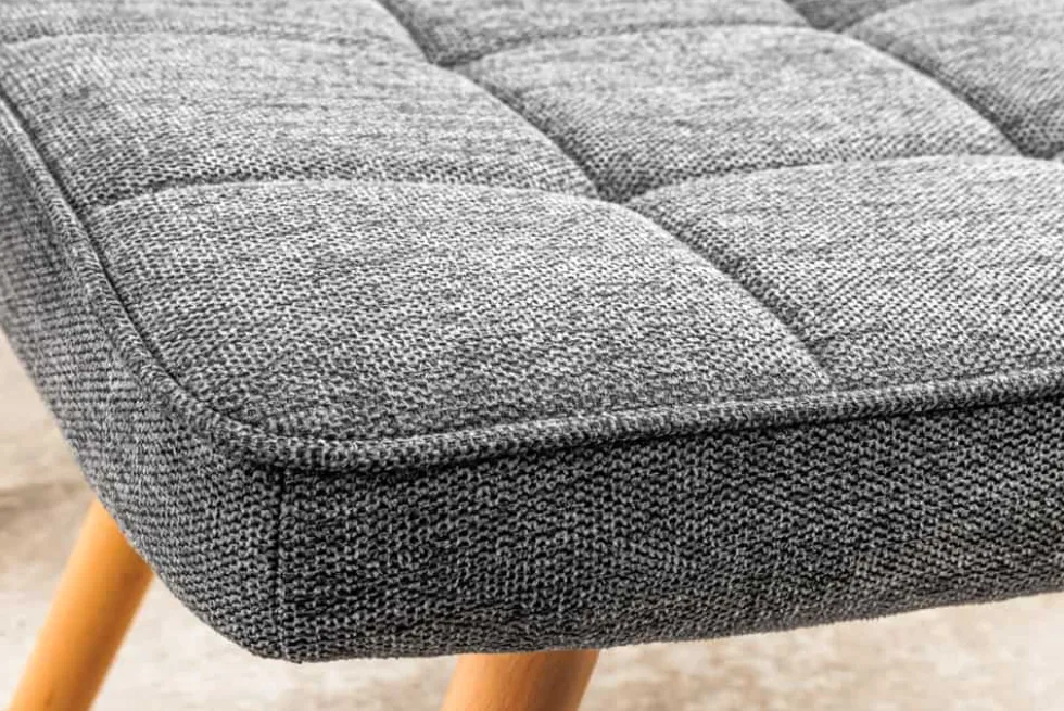 Moderner Hocker SCANDINAVIA grau Strukturstoff Massivholz-Beine Fußhocker
