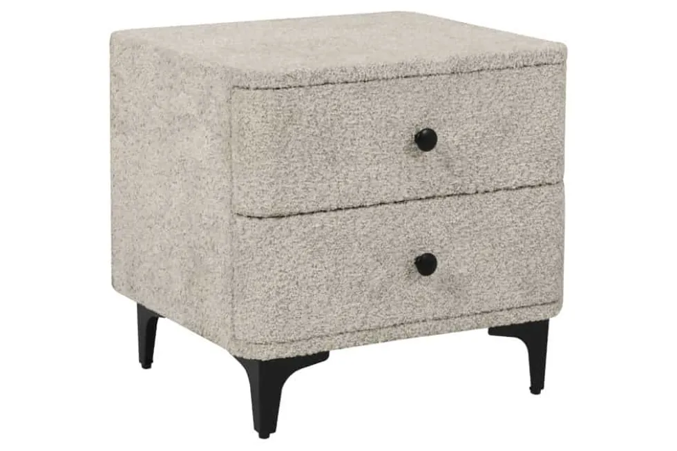 Moderner Nachttisch ART DECO 45cm greige Bouclé mit Schubladen schwarz Metall