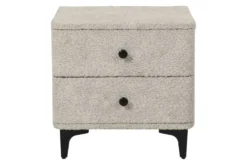 Moderner Nachttisch ART DECO 45cm greige Bouclé mit Schubladen schwarz Metall