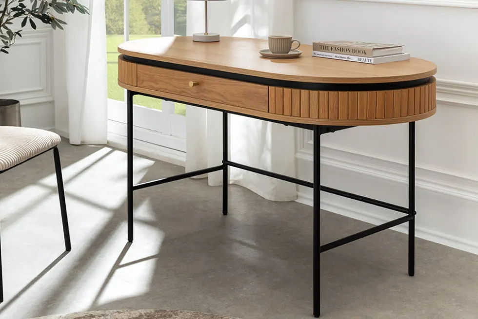 Moderner Schreibtisch ATELIER 120cm natur Eiche Konsolentisch schwarz mit Schublade