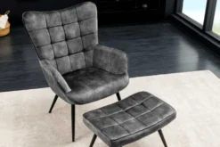 Moderner Sessel SCANDINAVIA grau Samt schwarze Metallbeine mit Armlehnen