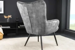 Moderner Sessel SCANDINAVIA grau Samt schwarze Metallbeine mit Armlehnen
