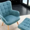 Moderner Sessel SCANDINAVIA blau Strukturstoff Massivholz-Beine mit Armlehnen