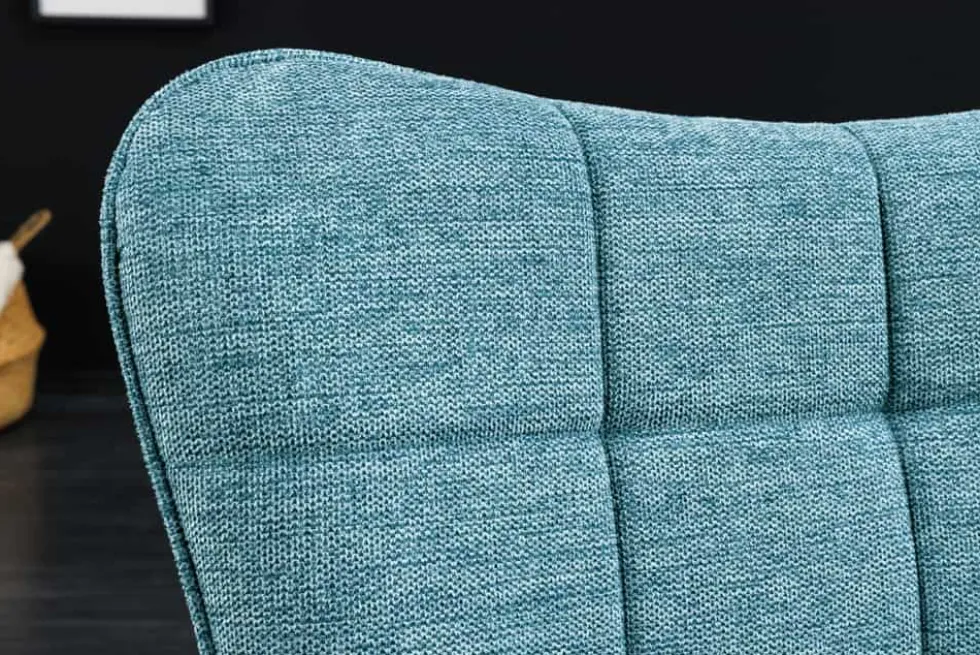 Moderner Sessel SCANDINAVIA blau Strukturstoff Massivholz-Beine mit Armlehnen