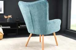 Moderner Sessel SCANDINAVIA blau Strukturstoff Massivholz-Beine mit Armlehnen