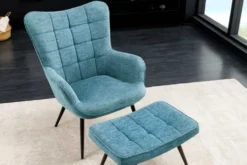Moderner Sessel SCANDINAVIA blau Strukturstoff schwarz Metall mit Armlehne